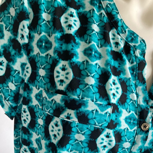 New Dana Buchman Green white Black Polyester Short Sleeves Blouse size XXL - Picture 4 of 13